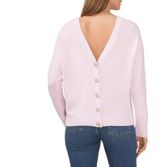 CeCe Crystal Embellished Two-Way Pink Snuggly Soft Knit Cardigan Sweater Sz XS - Picture 13 of 15